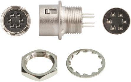 HR10G-7R-6SB-73- Hirose HR10 Series, 6 Pole Panel Mount Micro Connector Socket, 7mm Shell Size, Female Contacts, Push-Pull Mating