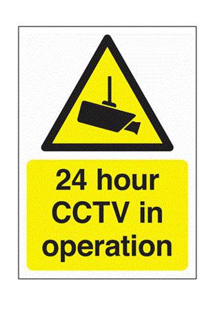 146-437 RS PRO Black, White, Yellow Polypropylene CCTV Sign, 24 Hour CCTV in Operation, English, Ideal to Warning the Public