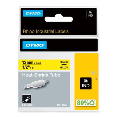 18056 Dymo Heat Shrink Tubing, Yellow 12mm Sleeve Dia. x 1.5m Length 3:1 Ratio, DYMO Series