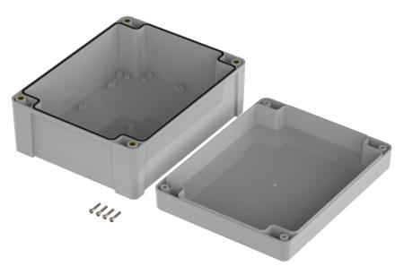 07324191-XM-241911-7035 Bopla Euromas X Series Light Grey Polycarbonate Enclosure, IP66, IP68, IK07, Light Grey Lid, 240 x 191.3 x 105.6mm