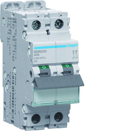 MMN240 Hager MMN MCB, 2P, 40A, 400V AC, 20 kA Breaking Capacity