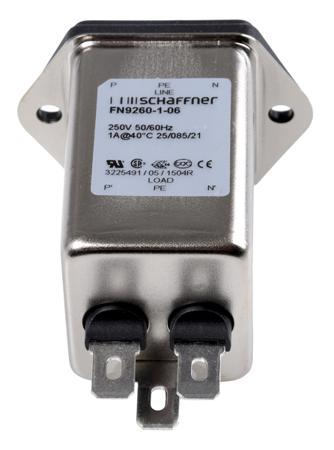 FN9260-1-06 Male IEC/EN 60939 IEC Filter Panel Mount,faston,Rated At 1A,250 V ac Operating Frequency 0 → 400Hz