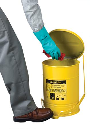 JCN09101YL Justrite 23L Yellow Flip Steel Oily Waste Can