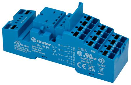 94-P4SMA Finder Relay Socket, DIN Rail for use with 55.32 Relay, 55.34 Relay