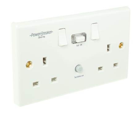 K22WP-C Powerbreaker PowerBreaker H 13A, BS Fixing, Passive, 2 Gang RCD Socket, Polycarbonate, Surface Mount , Switched, 230 V