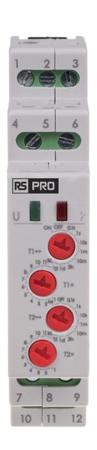 323-890 RS PRO DIN Rail Mount Timer Relay, 230V ac, 2-Contact, 0 → 100h, 2-Function, 2NO/1NC