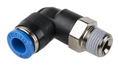 QSL-1-8-6 Festo Pneumatic Elbow Threaded-to-Tube Adapter, R 1/8 Male, Push In 6 mm 6mm Tube Connection