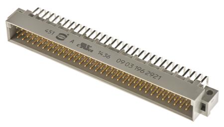 09031962921 HARTING DIN 41612 96 Way 2.54mm Pitch, Type Connector Class C1, 3 Row, Right Angle DIN 41612 Connector, Plug