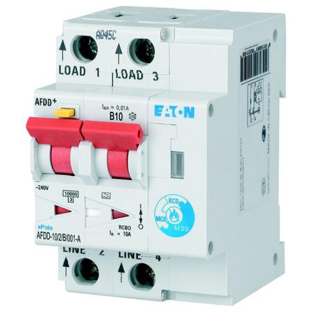 187165 AFDD-10/2/B/001-A Eaton AFDD, 10A Current Rating, 2P Poles, 10mA Trip Sensitivity, Type B, Eaton Moeller Range