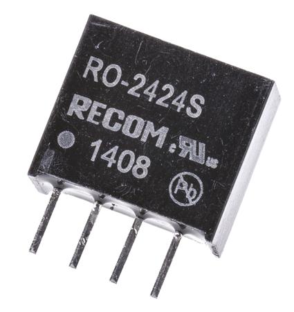 RO-2424S Recom RO 1W Isolated DC-DC Converter Through Hole, Vin 21.6 → 26.4 V dc, Vout 24V dc, I/O isolation 1kV dc