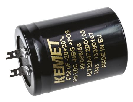 ALT22A472DD100 KEMET 4700μF Aluminium Electrolytic Capacitor 100V dc, Solder Lug -
