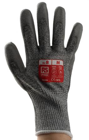 184-6014 RS PRO HPPE/Nylon/Glass Polyurethane-Coated Reusable Gloves, Size Medium, Grey, Abrasion Resistant, Cut Resistant, Heat