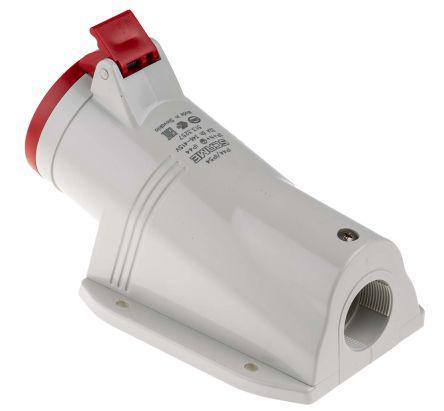 668-5418 RS Pro IP44 Red Surface Mount 3P+N+E Right Angle Industrial Power Socket, Rated At 32A, 346 → 415 V