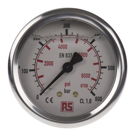9314204 WIKA  Analogue Positive Pressure Gauge Back Entry 600bar, Connection Size G 1/4 RS Calibration