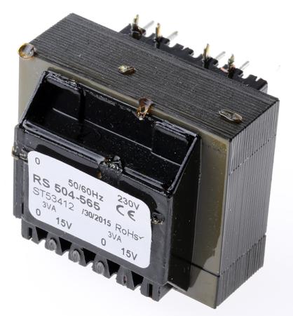 504-565 RS PRO 15V ac 2 Output Through Hole PCB Transformer, 6VA