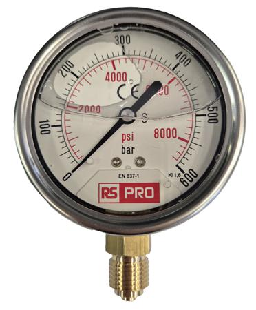 179-997 RS PRO BSP 1/4 Analogue Pressure Gauge 600bar Bottom Entry 63mm Outside Diameter