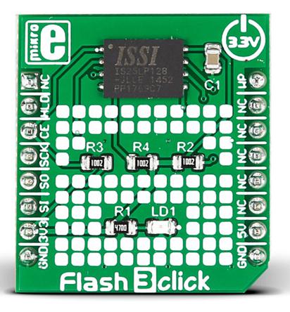 MIKROE-2374 MikroElektronika , Flash 3 click Serial Flash Development Board for ISSI IS25LP128 for MikroBUS