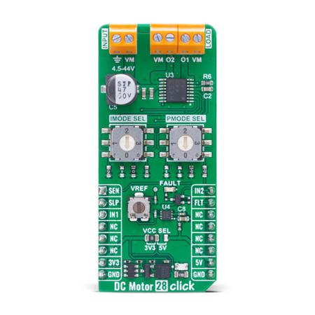 MIKROE-6506 MikroElektronika DC Motor 28 Click - FNG Sensor Add-On Board Add On Board for Single-Channel H-Bridge Driver Industrial