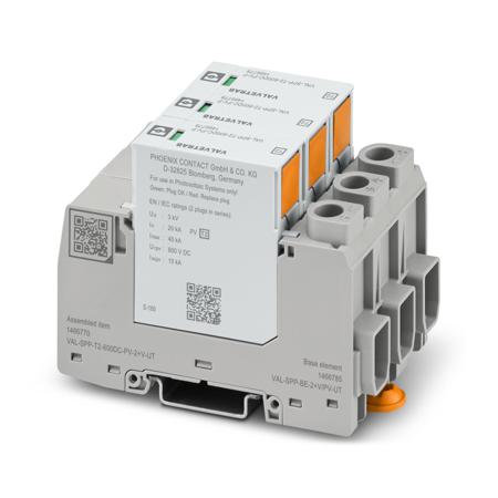 1466770 Phoenix Contact, VAL-SPP Surge Arrester 800 V dc Maximum Voltage Rating 40kA Maximum Surge Current Type 2 Arrester