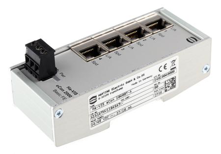 24020040000 HARTING DIN Rail Mount Industrial Ethernet Switch, 4 RJ45 Ports, 10/100Mbit/s Transmission, 24V dc
