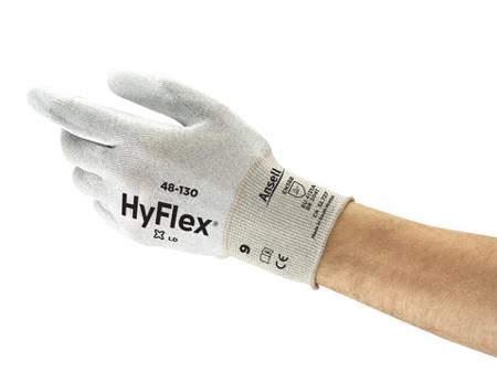 48130110 Ansell HyFlex 48-130 White Nylon Mechanical Protection ESD Gloves, Size 11, Polyurethane Coating