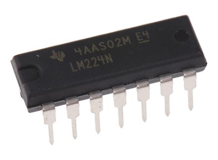 LM224N  Texas Instruments, Operational Amplifier, 1.2 MHz, 14-Pin 30 V PDIP