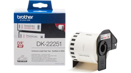 DK-22251 Brother DK Black, Red on White Label Printer Tape, 15.24 m Length, 62 mm Width