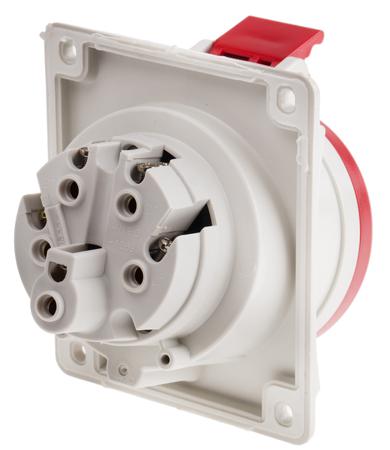 413-3267 Scame IP44 Red Panel Mount 3P+E Heavy Duty Power Connector Socket, Rated At 32A, 415 V
