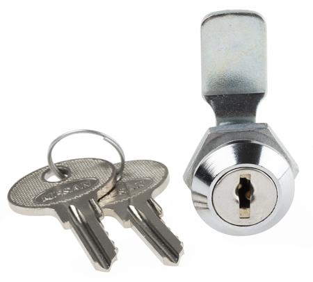 146-1808 RS PRO Chrome Zinc Cabinet Lock, 16mm Panel-to-Tongue, 16.2 x 14.2mm Cutout, Key Unlock