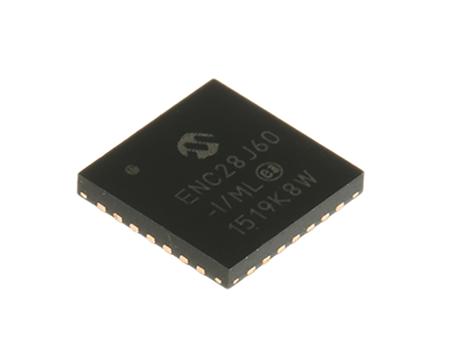 ENC28J60-I-ML Microchip ENC28J60-I/ML, Ethernet Controller, 10MBps MII, MIIM, Serial-SPI, 3.3 V, 28-Pin QFN EP