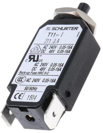 4400.001 Schurter Thermal Circuit Breaker - T11  Single Pole 240V ac Voltage Rating, 3A Current Rating