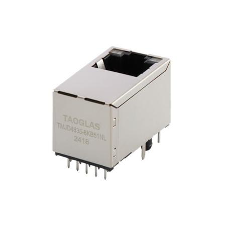 TMJD4835-8KB51NL Taoglas RJ45 ICM Series Female RJ45 Connector, Through Hole, Cat5e Vertical 1 Port 1 -Way