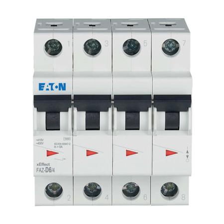279078-FAZ-D6-4 Eaton xEffect FAZ MCB, 4P, 6A Curve D, 400V AC, 60V DC, 10 kA Breaking Capacity