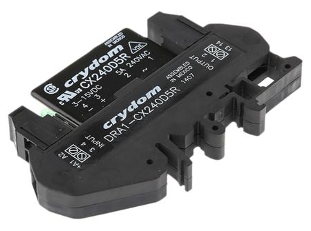DRA1-CX240D5R Sensata Crydom DRA1-CX Series Solid State Interface Relay, 15 V dc Control, 5 A rms Load, DIN Rail Mount