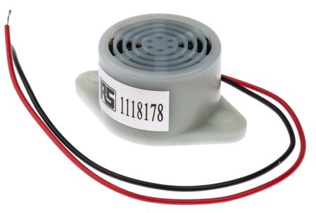 111-8178 RS PRO 95dB Base Mount, Panel Mount Single Internal Magnetic Buzzer Component, 26.4 x 17.6mm, 7V dc Min, 12V dc Max