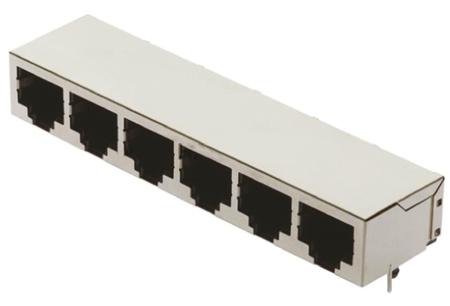 09455511126 HARTING RJ Industrial Series Female RJ45 Connector, Through Hole, Cat5 Right Angle 8C x 6 Ports -Way
