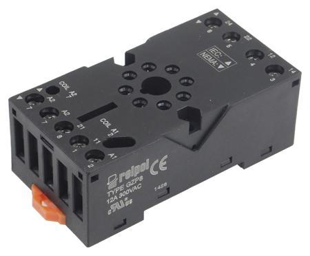 GZP8-BLACK Relpol 2 pin Relay Socket, DIN Rail for use with R15 Relay