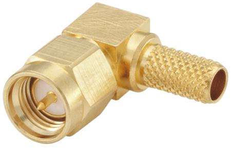 32S207-307L5 Rosenberger SMA Series, Plug Cable Mount SMA Connector, 50Ω, Crimp Termination, Right Angle Body