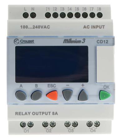 88974043 Crouzet Millenium 3 Series Logic Module, 230 V ac Supply, Relay Output, 8-Input, Digital Input