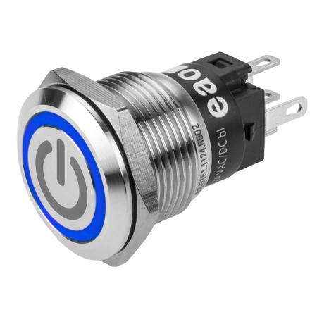 82-5151.1123.B002 EAO 82 Series Illuminated Push Button Switch, Momentary, Panel Mount, 19mm Cutout, SPDT, Blue LED, 240V, IP65, IP67