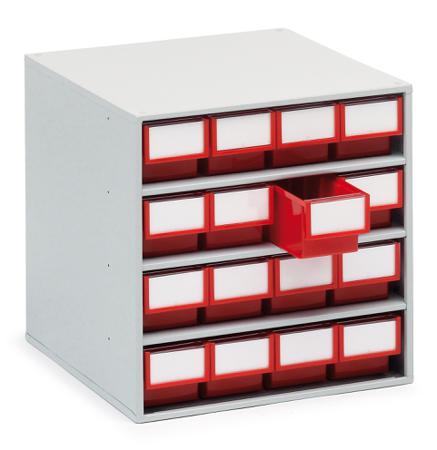 1640-5 Treston 16 Drawer Storage Unit, Plastic, 395mm x 400mm x 400mm, Red