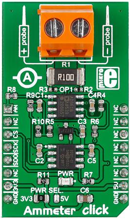 MIKROE-2377 MikroElektronika Ammeter Click Current Measurement for MAX6106, MCP3201, AD8616 for MikroBus
