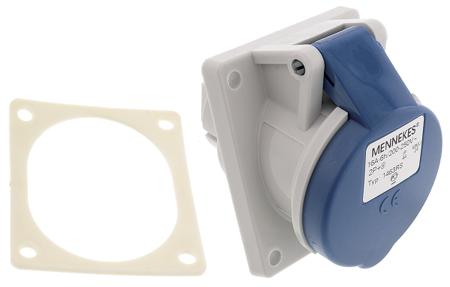 1463 Mennekes IP44 Blue Panel Mount 3P 20 ° Industrial Power Socket, Rated At 16A, 230 V