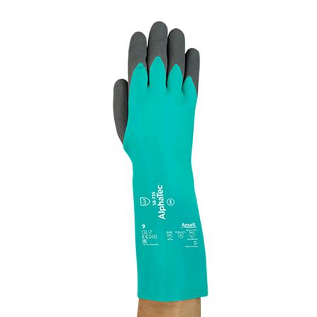 58735090 Ansell AlphaTec Green Chemical Resistant Work Gloves, Size 9, Large, Nitrile Coating