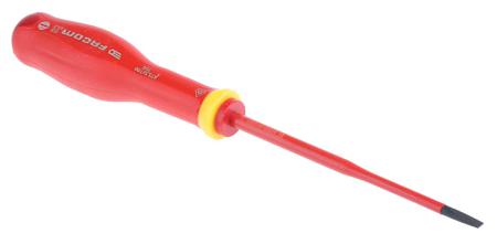 AT3.5X100TVE Facom Slotted Insulated Screwdriver, 3.5 mm Tip, 100 mm Blade, VDE/1000V, 204 mm Overall