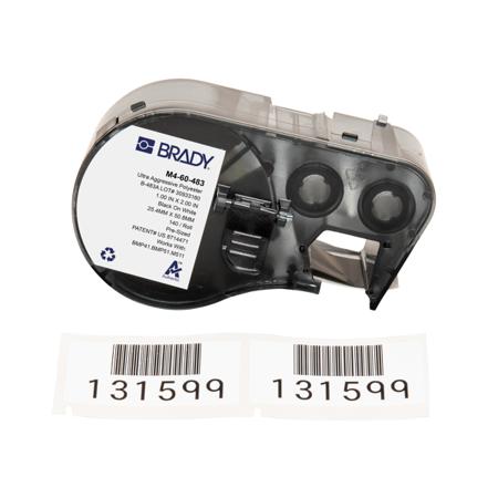 M4-60-483 Brady B-483A on Black on White Label, 25.40 mm Width