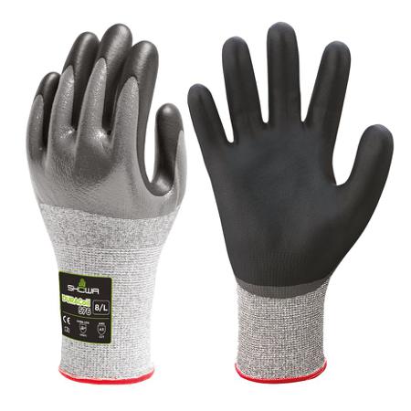 SHO5762 Showa 576 Black, Grey HPPE, Polyester Abrasion Resistant, Cut Resistant Work Gloves, Size Medium, Foam, Nitrile Coating