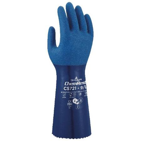 SHOCS7213 Showa CS721 Blue Polyester Chemical Resistant Work Gloves, Size Large, Nitrile Coating