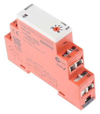 LEDF 24VAC/DC/230VAC. 0.5-10 Sec Broyce Control DIN Rail Mount Timer Relay, 230 V ac, 24V ac/dc, 1-Contact, 0.5 → 10s, 1-Function, SPDT