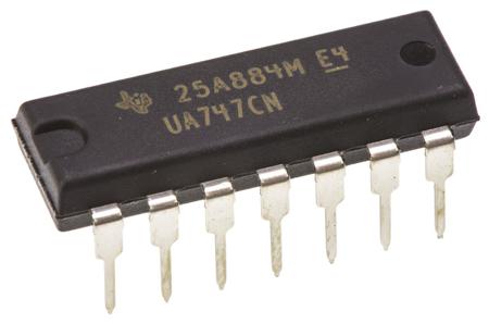 UA747CN  Texas Instruments, Operational Amplifier, 1 MHz, 14-Pin 18 V PDIP